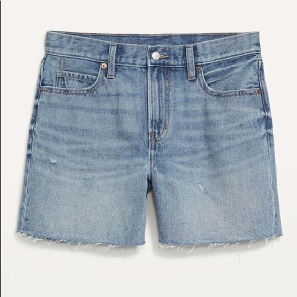 Old Navy light wash High Waisted Slouchy Straight Cutoff Jean Shorts - Picture 4 of 10